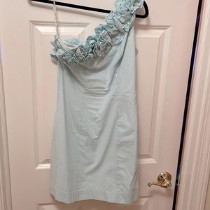 Lilly Pulitzer one shoulder blue seesucker dress